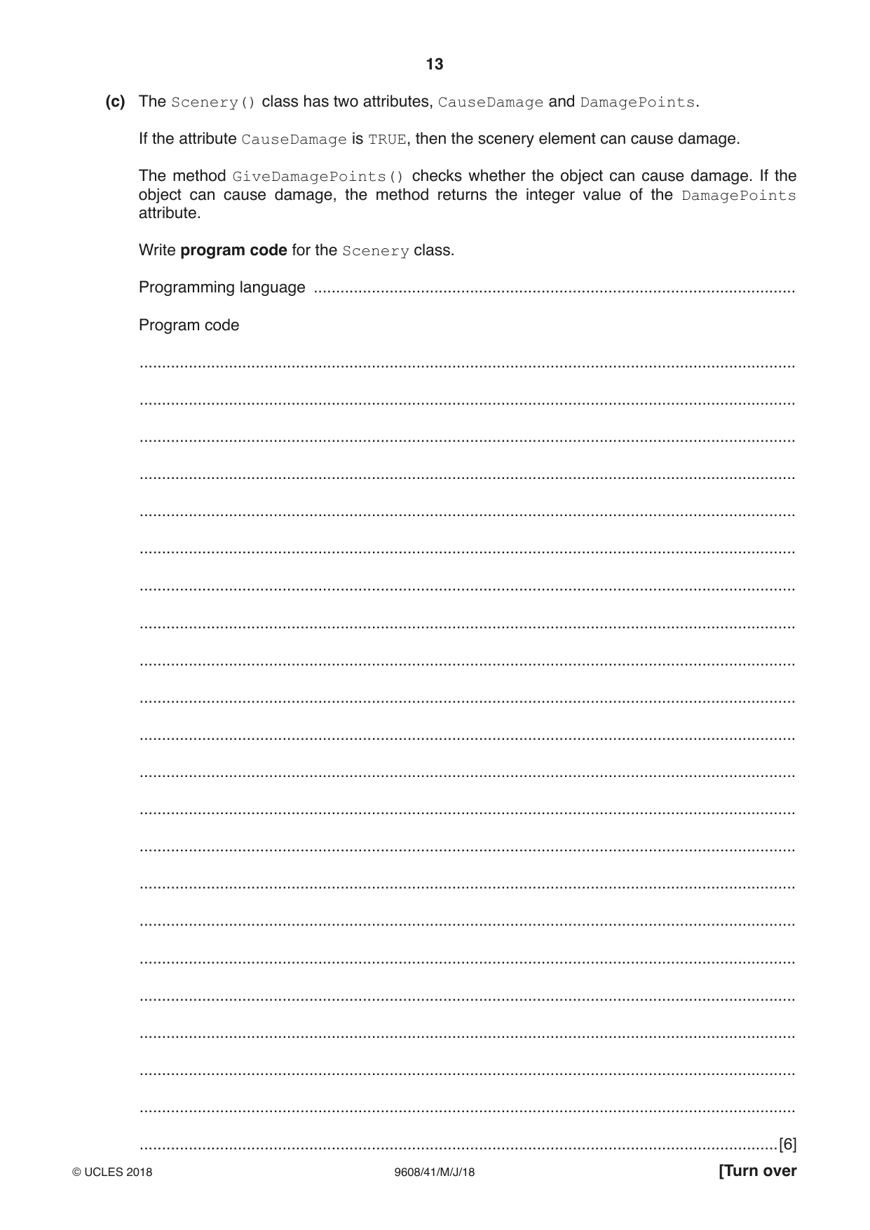 Cambridge A Level Computer Science 9608 2018 May/June Paper 4 · Variant 1 question paper, page 13 of 20