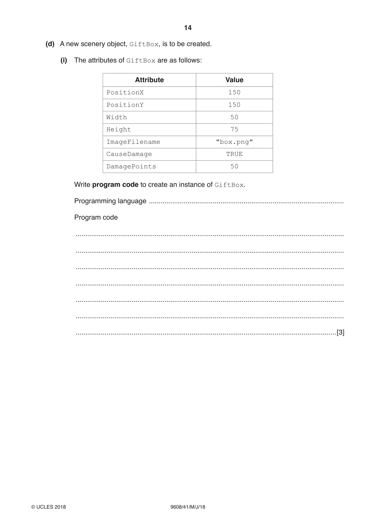 Cambridge A Level Computer Science 9608 2018 May/June Paper 4 · Variant 1 question paper, page 14 of 20