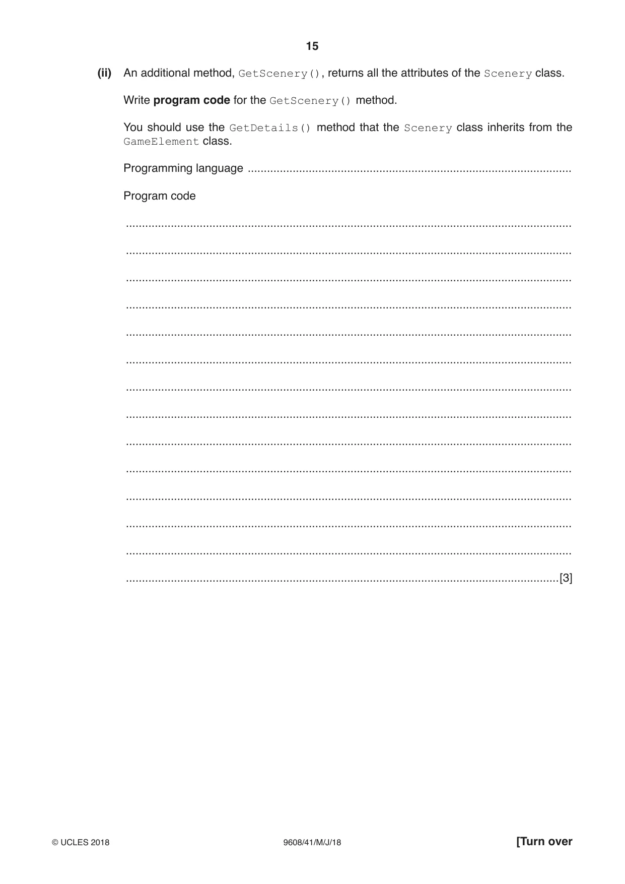 Cambridge A Level Computer Science 9608 2018 May/June Paper 4 · Variant 1 question paper, page 15 of 20