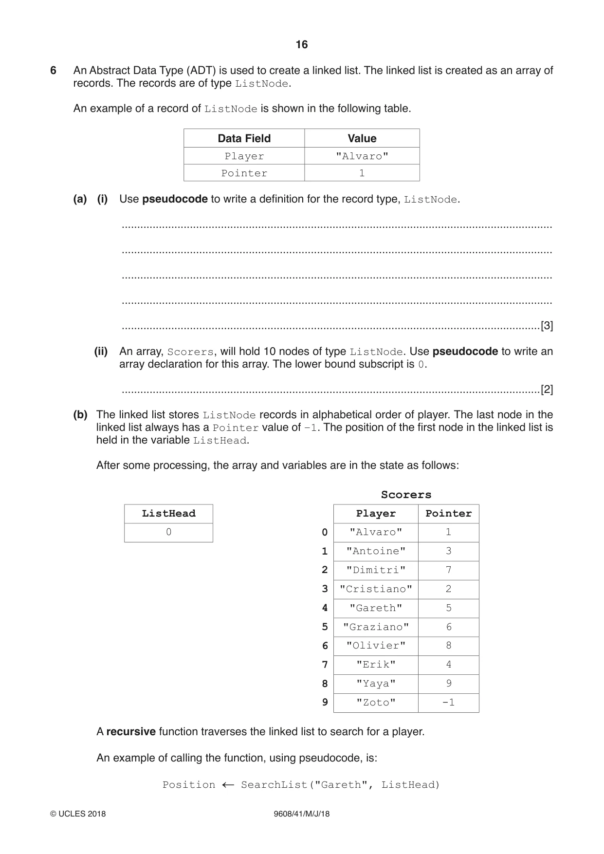 Cambridge A Level Computer Science 9608 2018 May/June Paper 4 · Variant 1 question paper, page 16 of 20