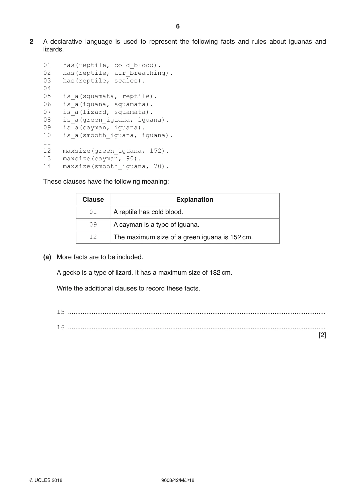 Cambridge A Level Computer Science 9608 2018 May/June Paper 4 · Variant 2 question paper, page 6 of 24