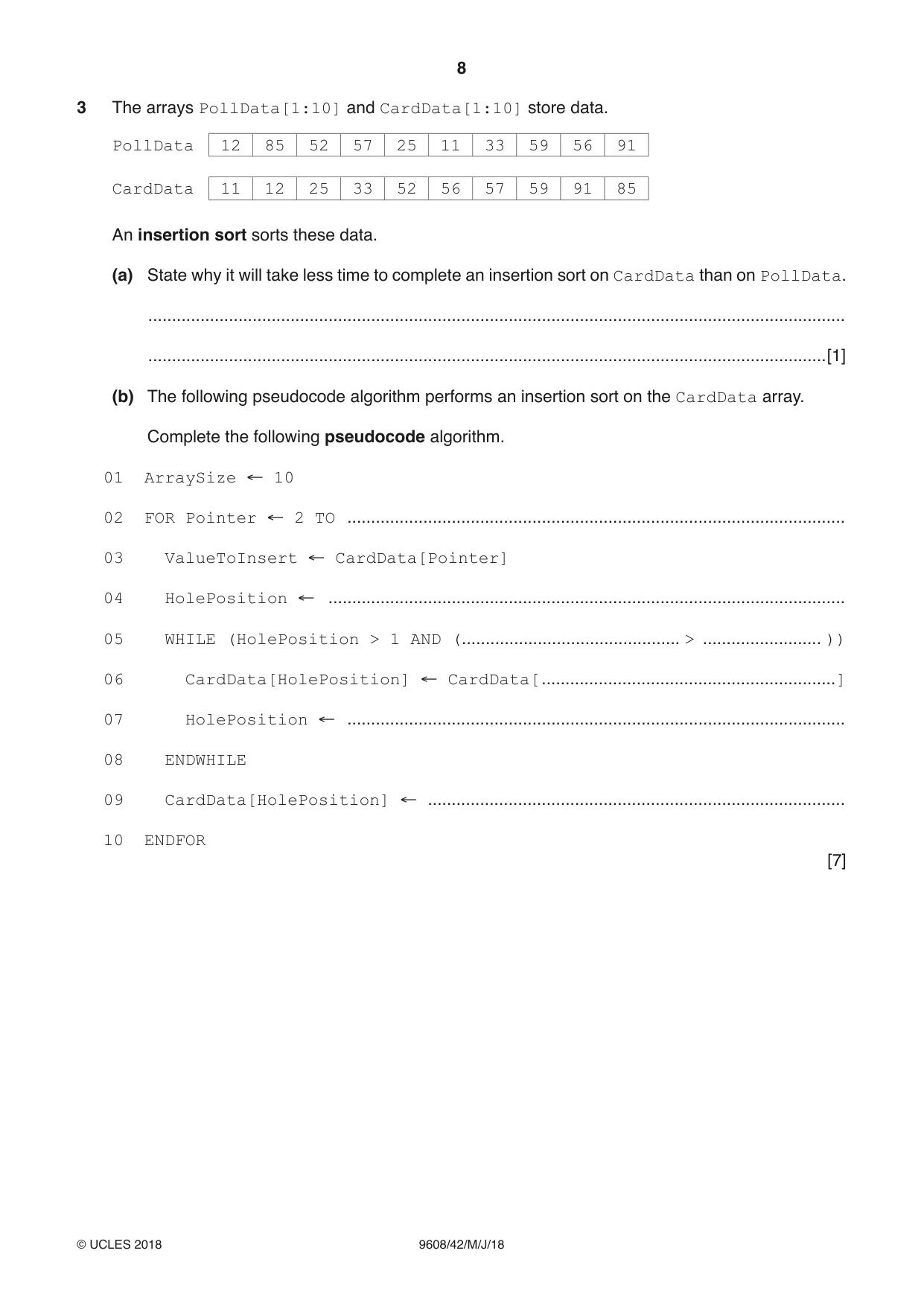 Cambridge A Level Computer Science 9608 2018 May/June Paper 4 · Variant 2 question paper, page 8 of 24