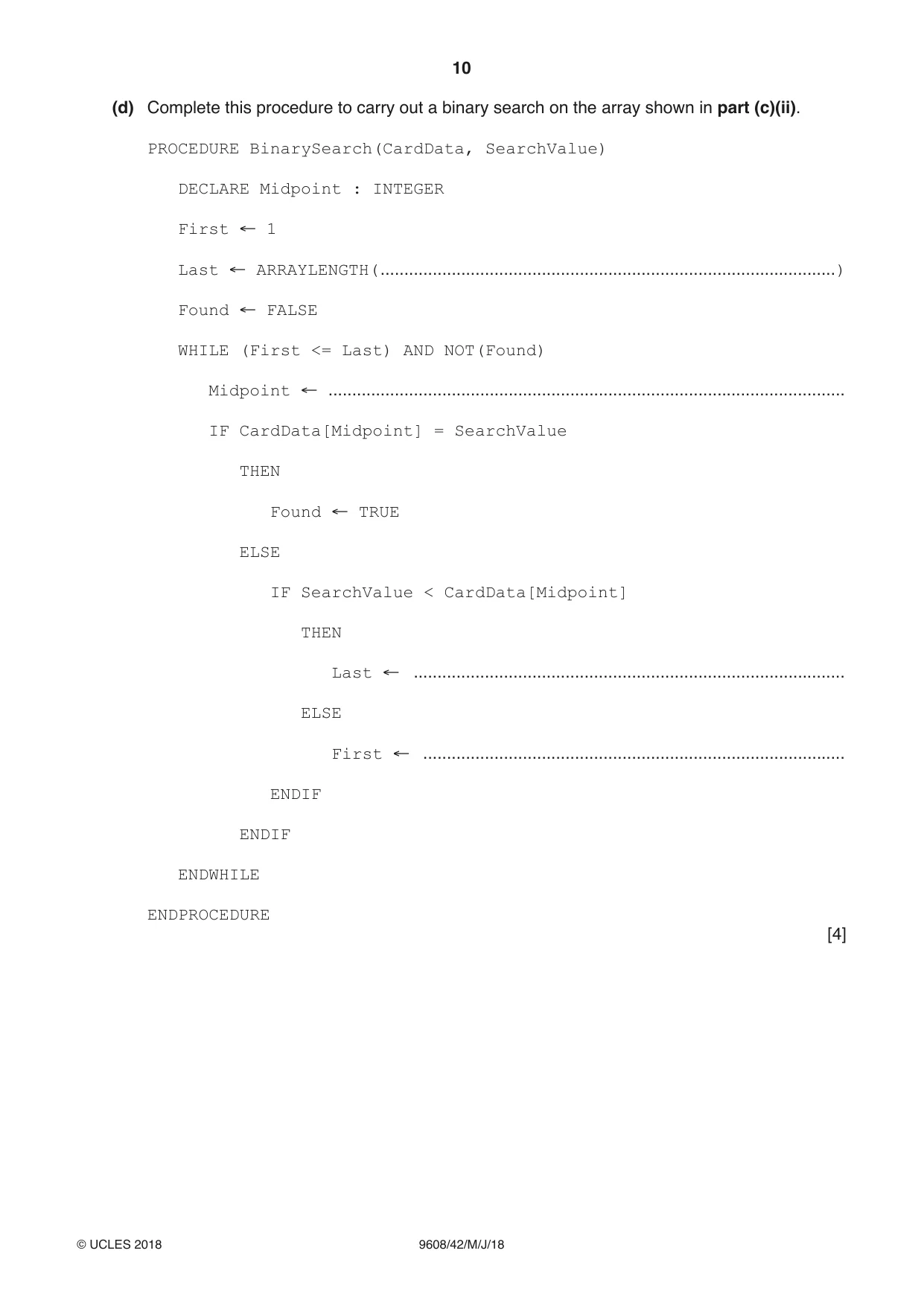 Cambridge A Level Computer Science 9608 2018 May/June Paper 4 · Variant 2 question paper, page 10 of 24