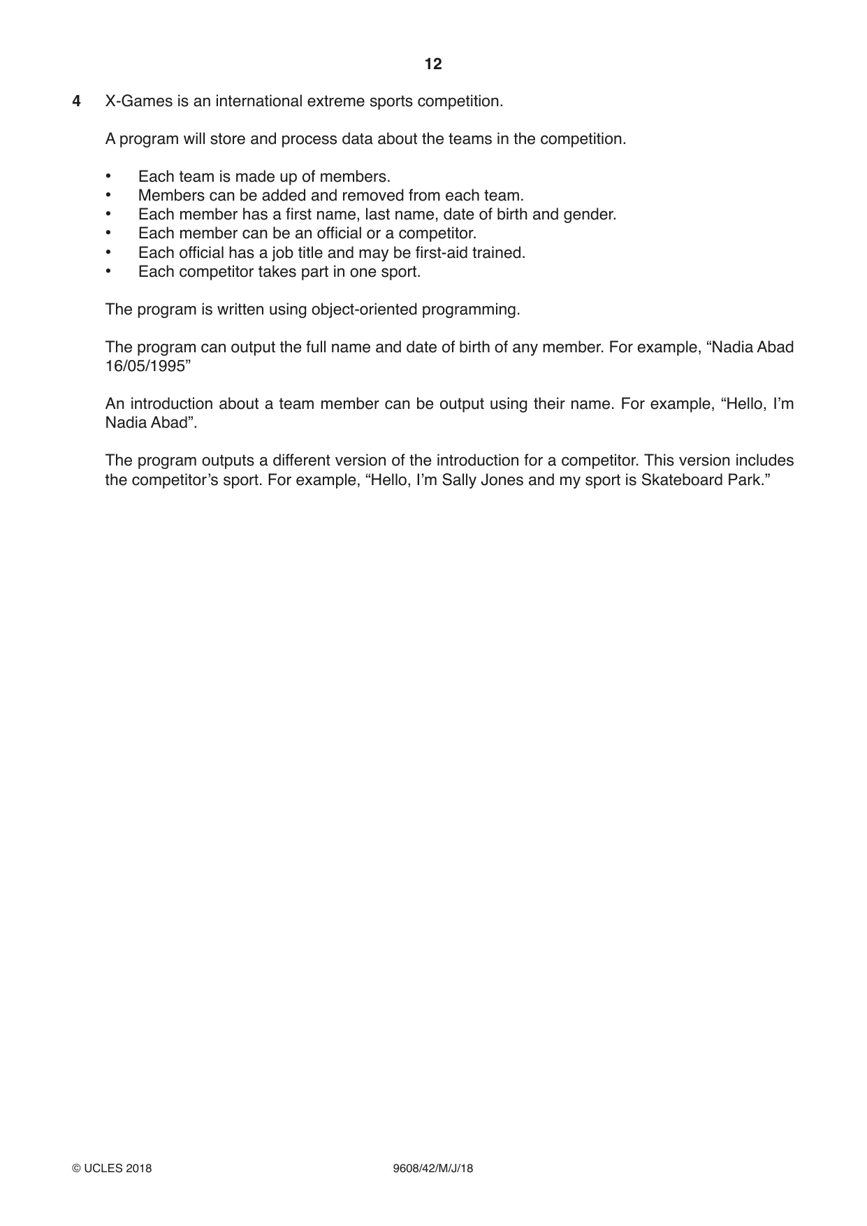 Cambridge A Level Computer Science 9608 2018 May/June Paper 4 · Variant 2 question paper, page 12 of 24