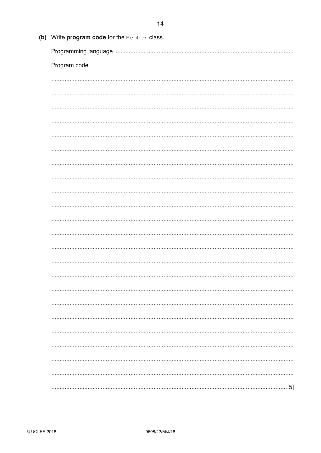 Cambridge A Level Computer Science 9608 2018 May/June Paper 4 · Variant 2 question paper, page 14 of 24