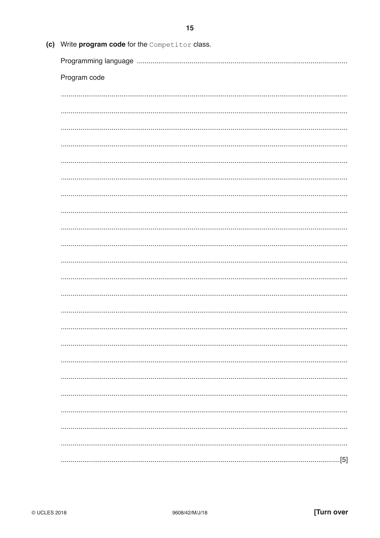 Cambridge A Level Computer Science 9608 2018 May/June Paper 4 · Variant 2 question paper, page 15 of 24
