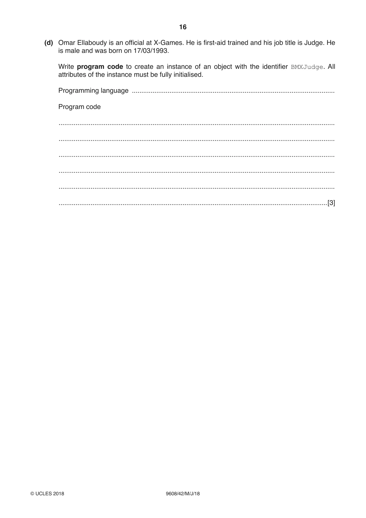 Cambridge A Level Computer Science 9608 2018 May/June Paper 4 · Variant 2 question paper, page 16 of 24