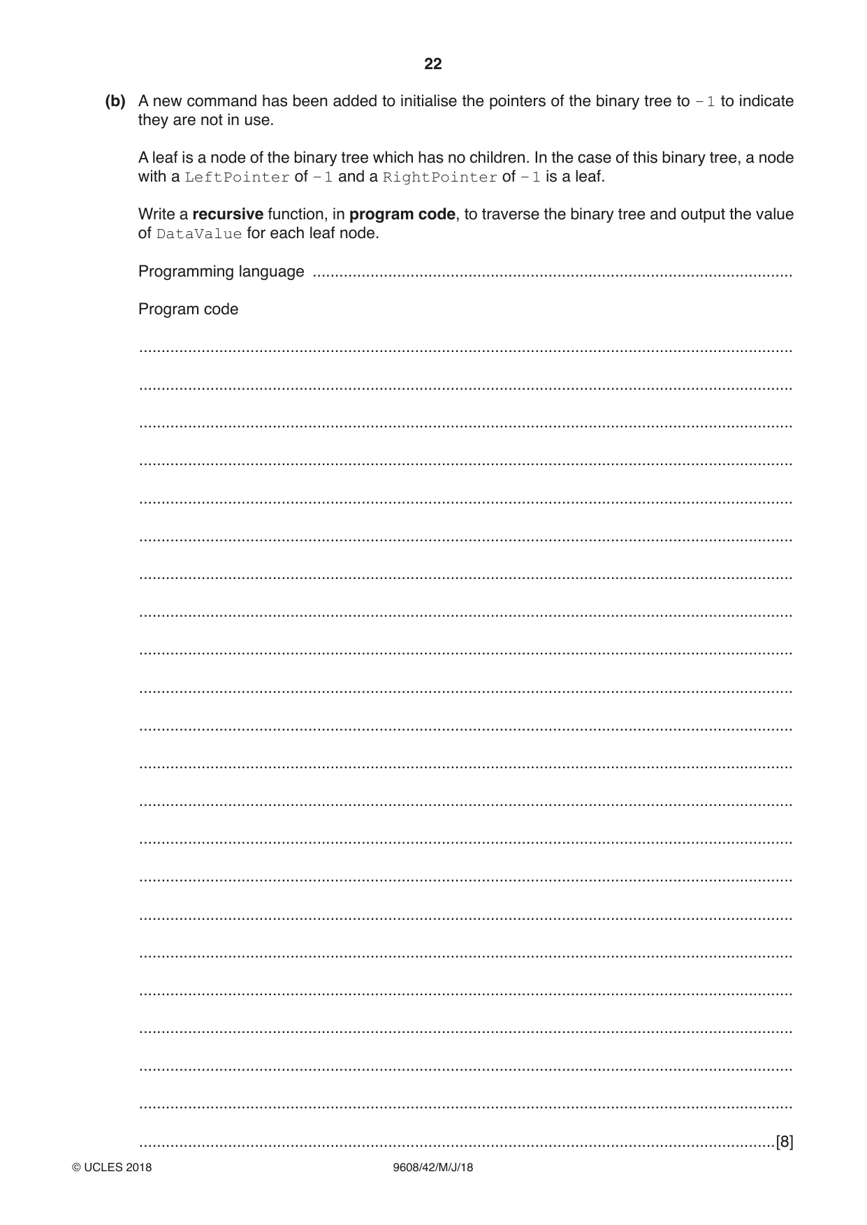 Cambridge A Level Computer Science 9608 2018 May/June Paper 4 · Variant 2 question paper, page 22 of 24
