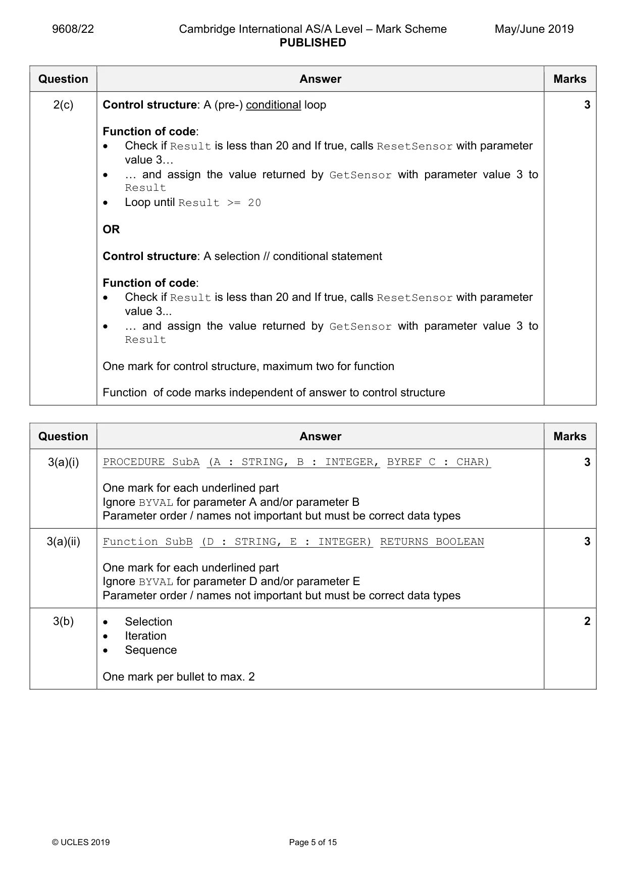 Mark scheme, page 5 of 15