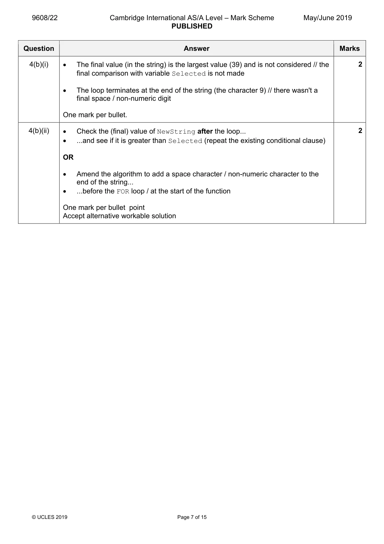 Mark scheme, page 7 of 15