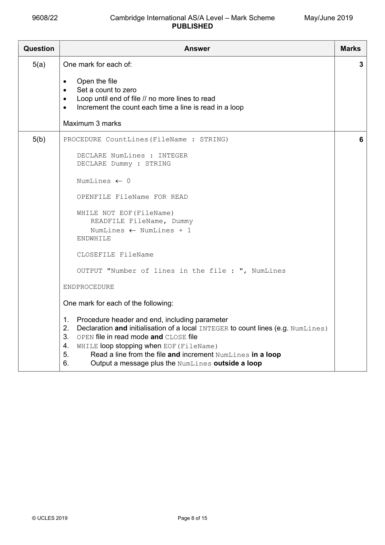 Mark scheme, page 8 of 15