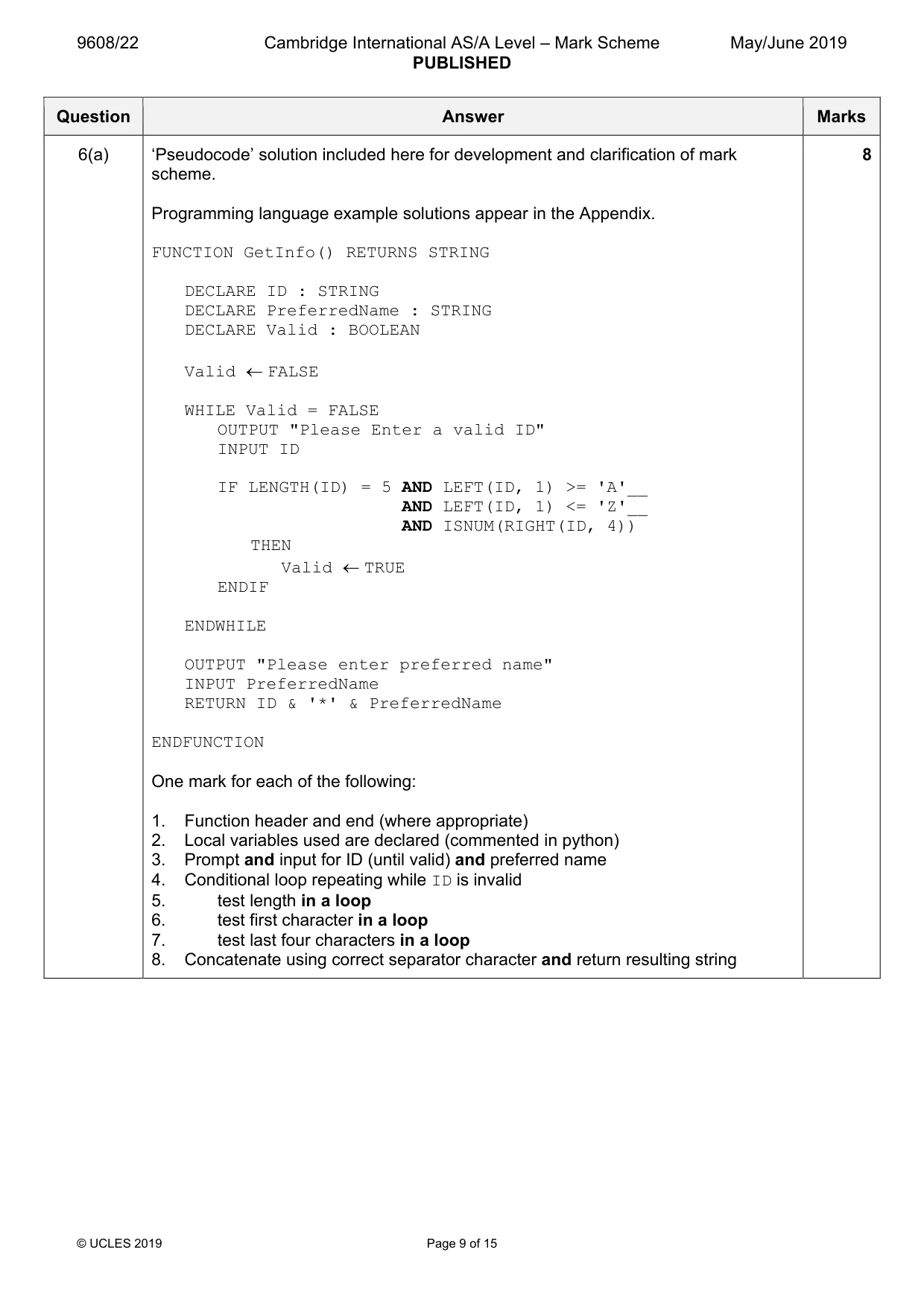 Mark scheme, page 9 of 15