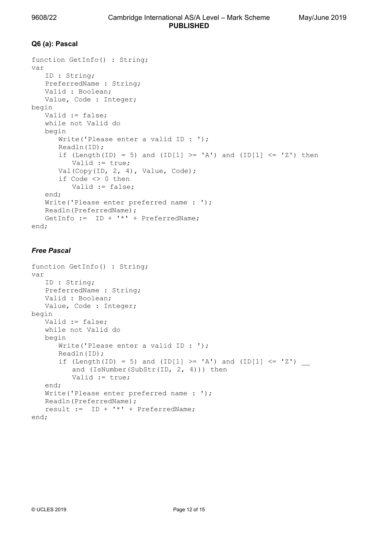 Mark scheme, page 12 of 15