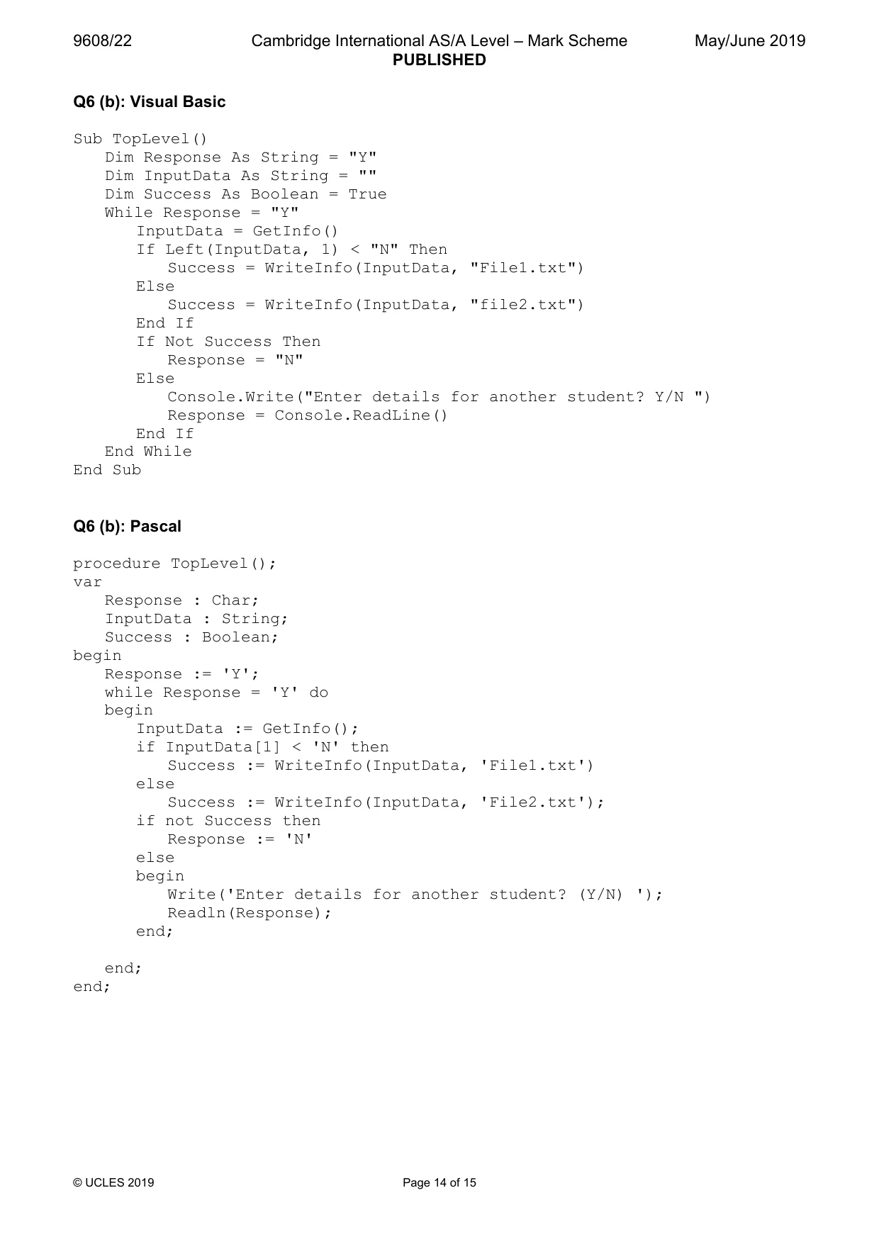 Mark scheme, page 14 of 15