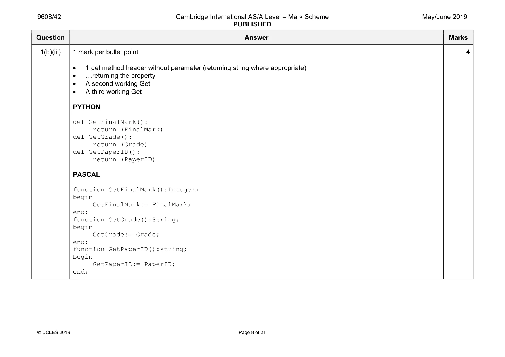 Mark scheme, page 8 of 21