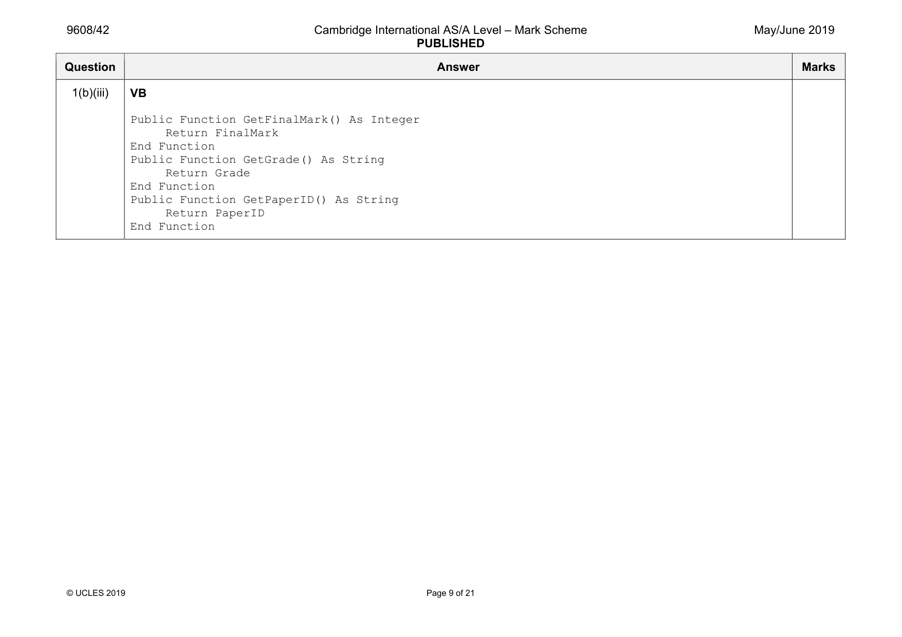Mark scheme, page 9 of 21
