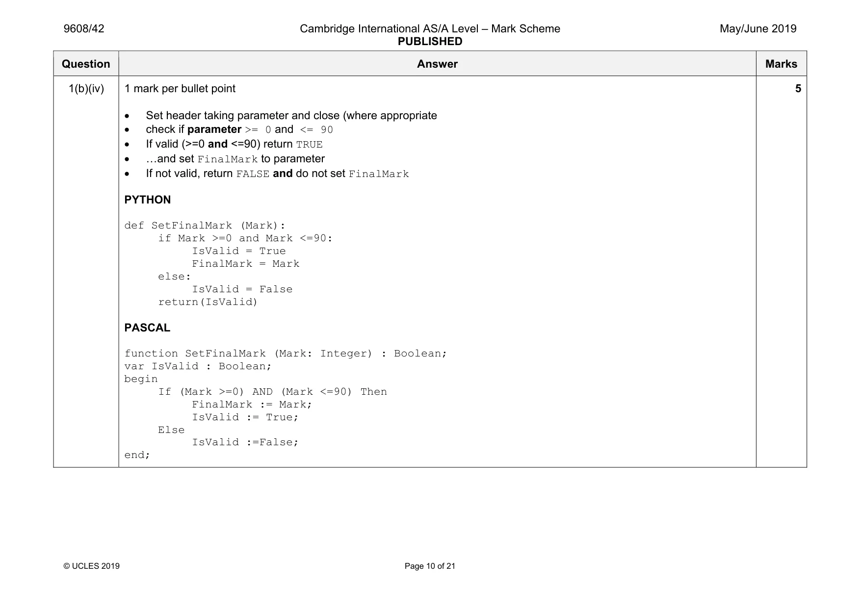 Mark scheme, page 10 of 21