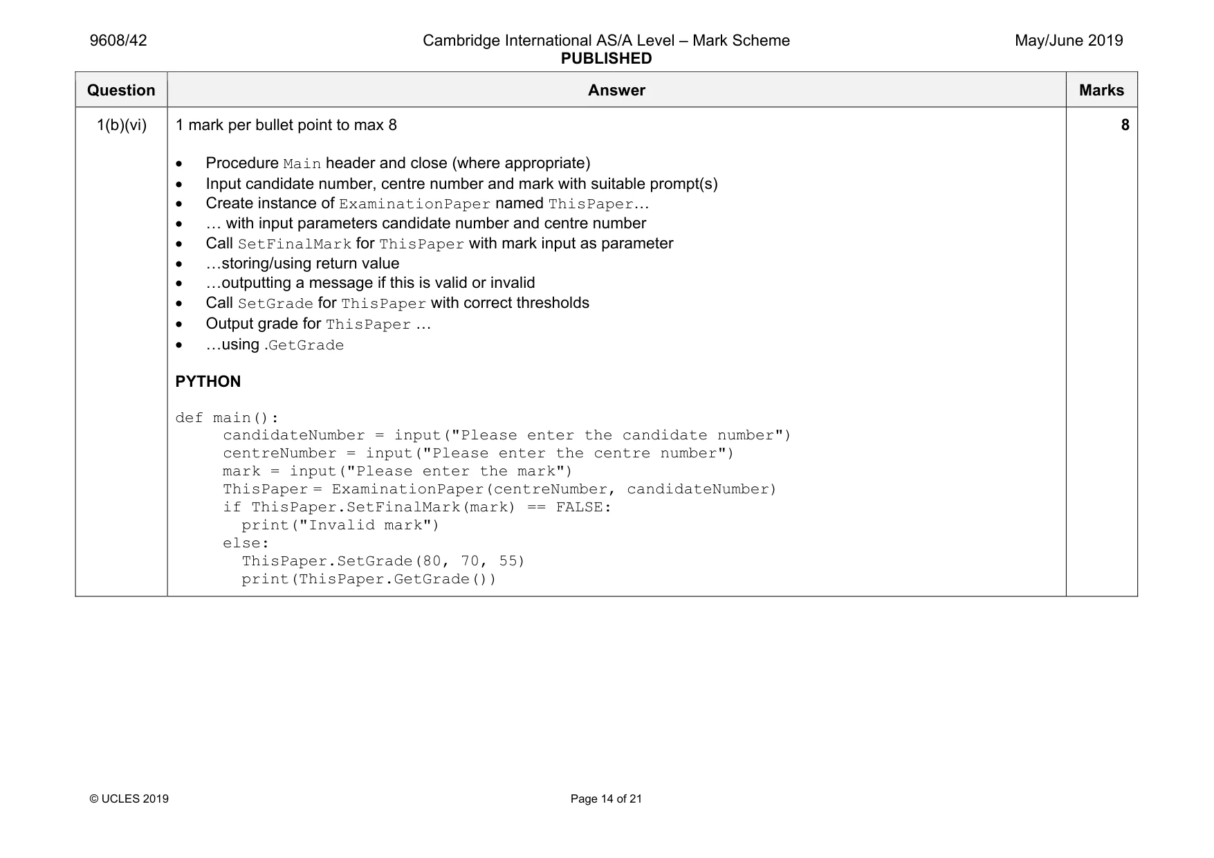 Mark scheme, page 14 of 21
