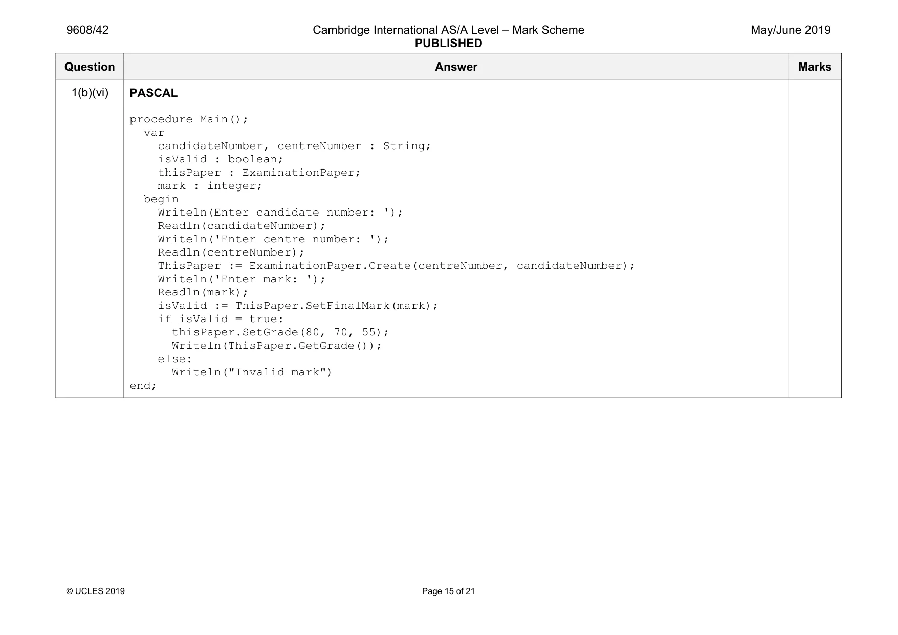 Mark scheme, page 15 of 21