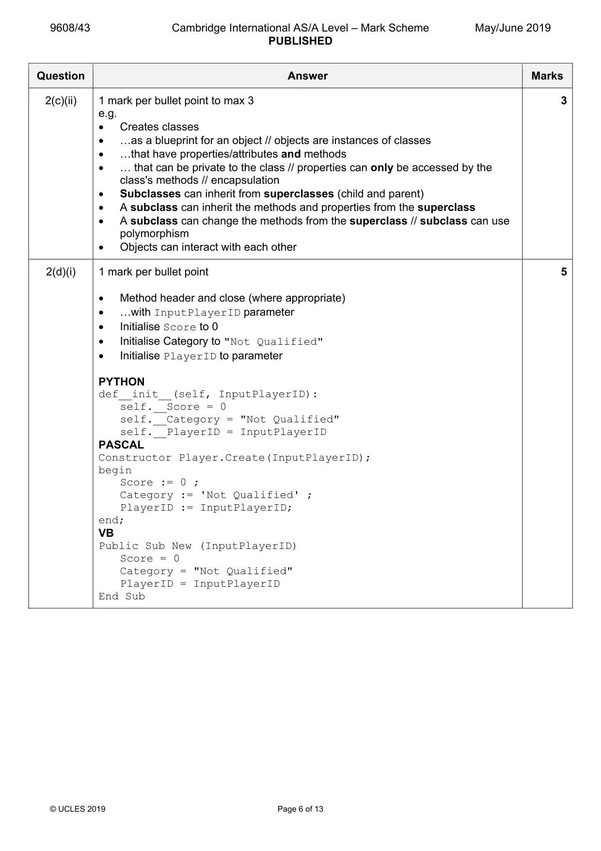 Mark scheme, page 6 of 13
