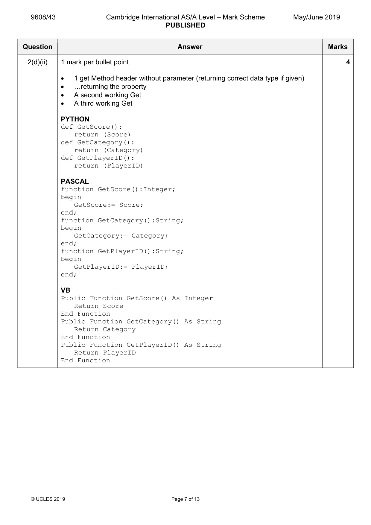 Mark scheme, page 7 of 13