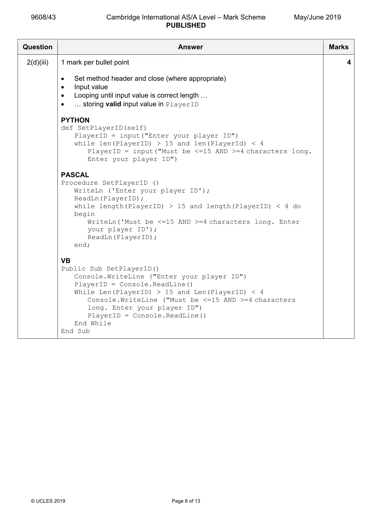 Mark scheme, page 8 of 13