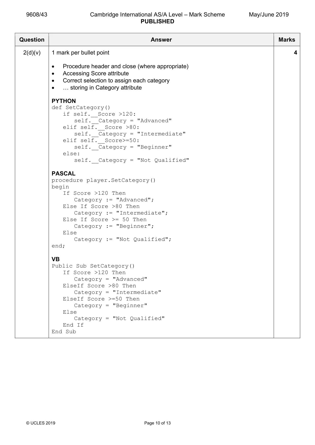 Mark scheme, page 10 of 13