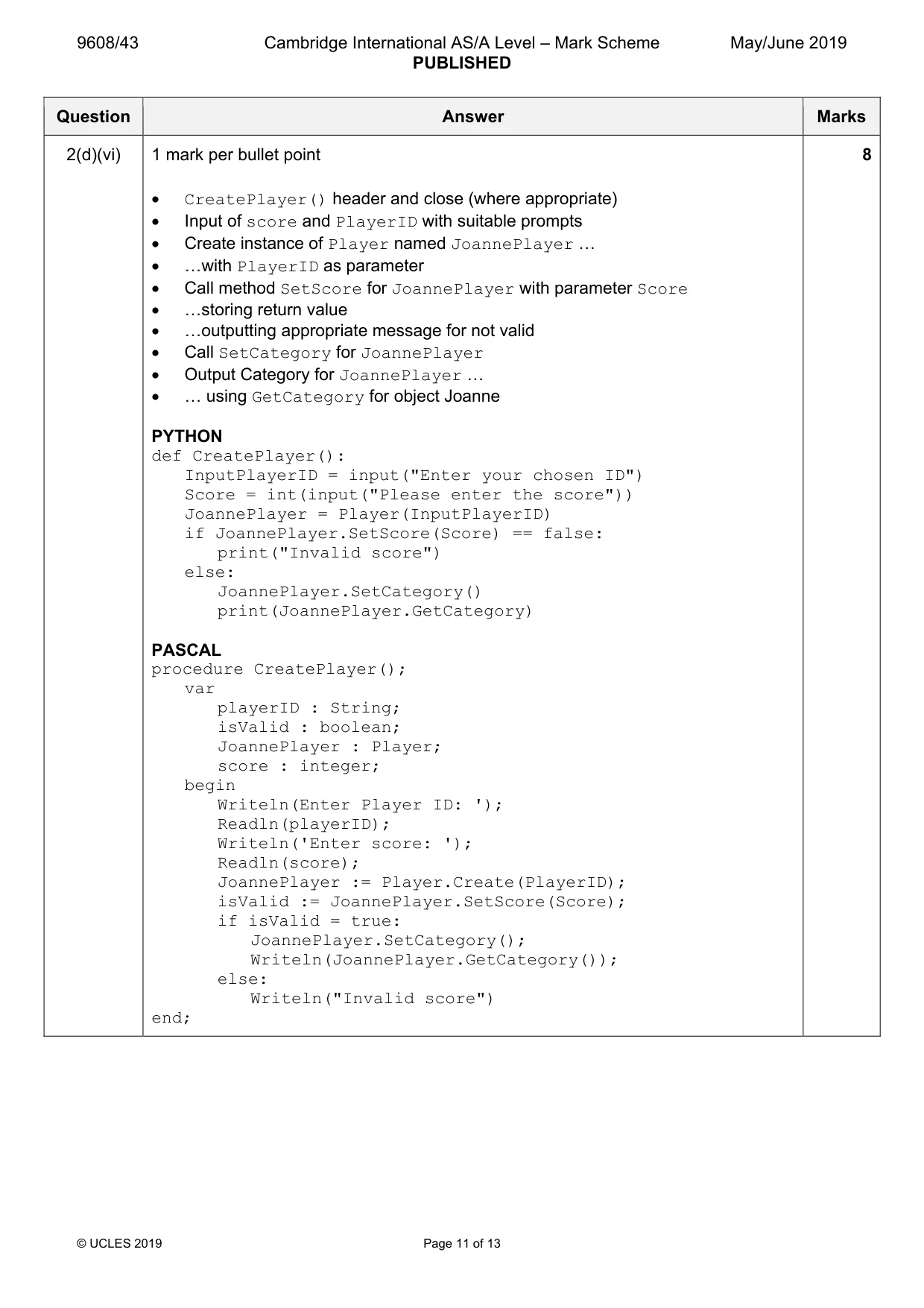 Mark scheme, page 11 of 13