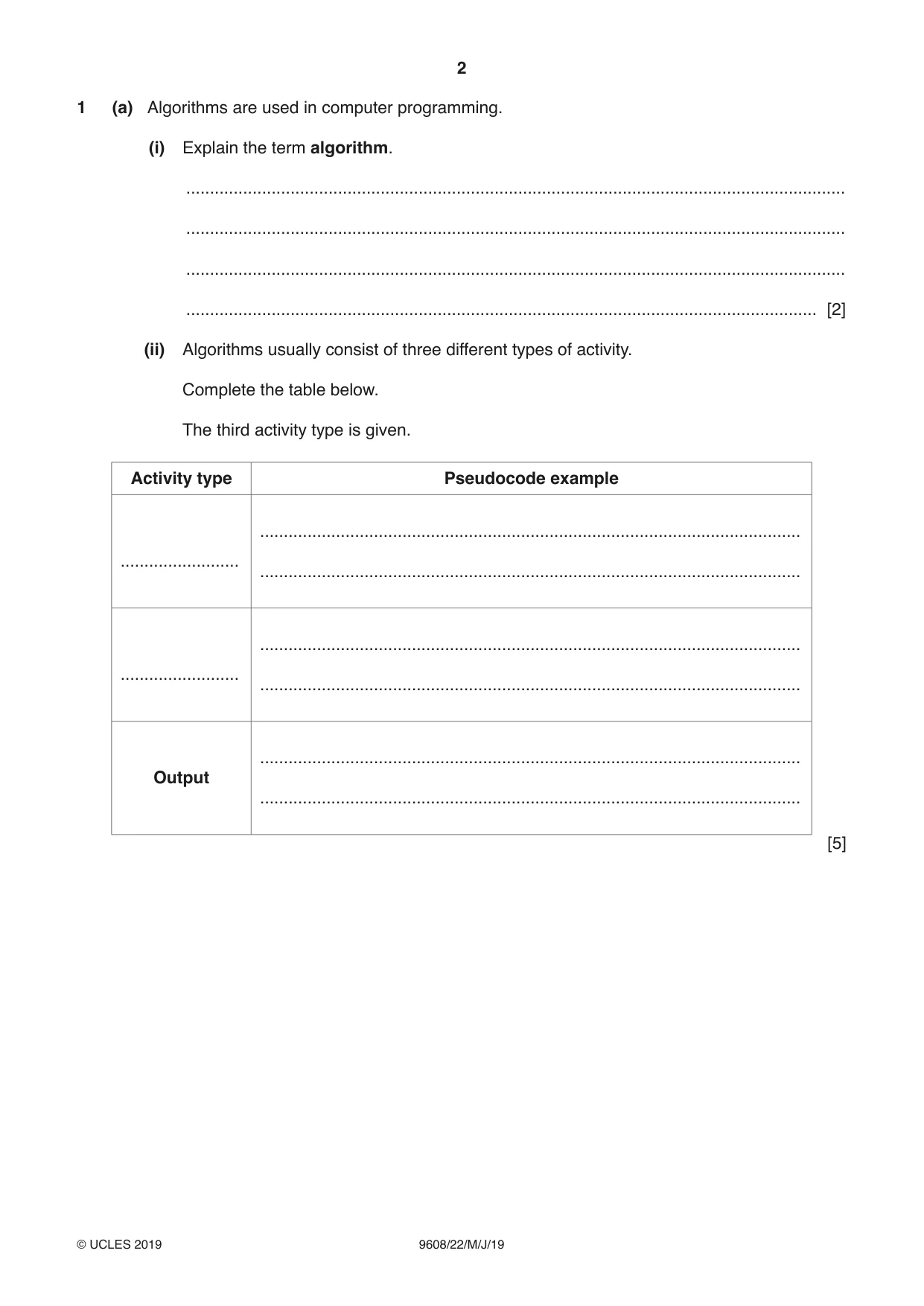 Cambridge A Level Computer Science 9608 2019 May/June Paper 2 · Variant 2 question paper, page 2 of 16