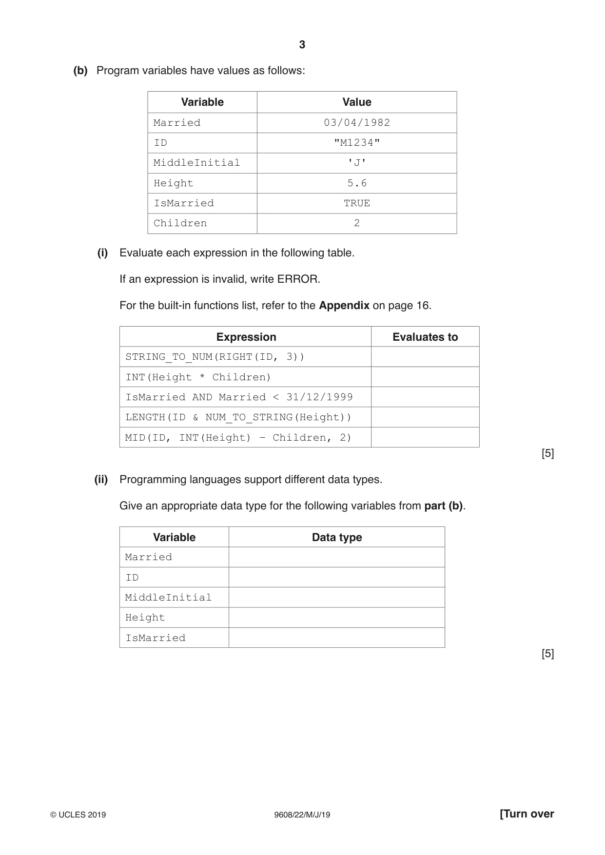 Cambridge A Level Computer Science 9608 2019 May/June Paper 2 · Variant 2 question paper, page 3 of 16