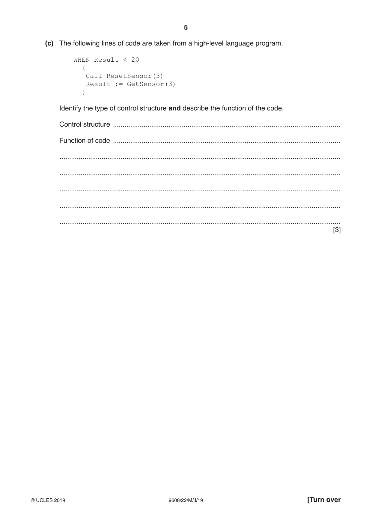 Cambridge A Level Computer Science 9608 2019 May/June Paper 2 · Variant 2 question paper, page 5 of 16