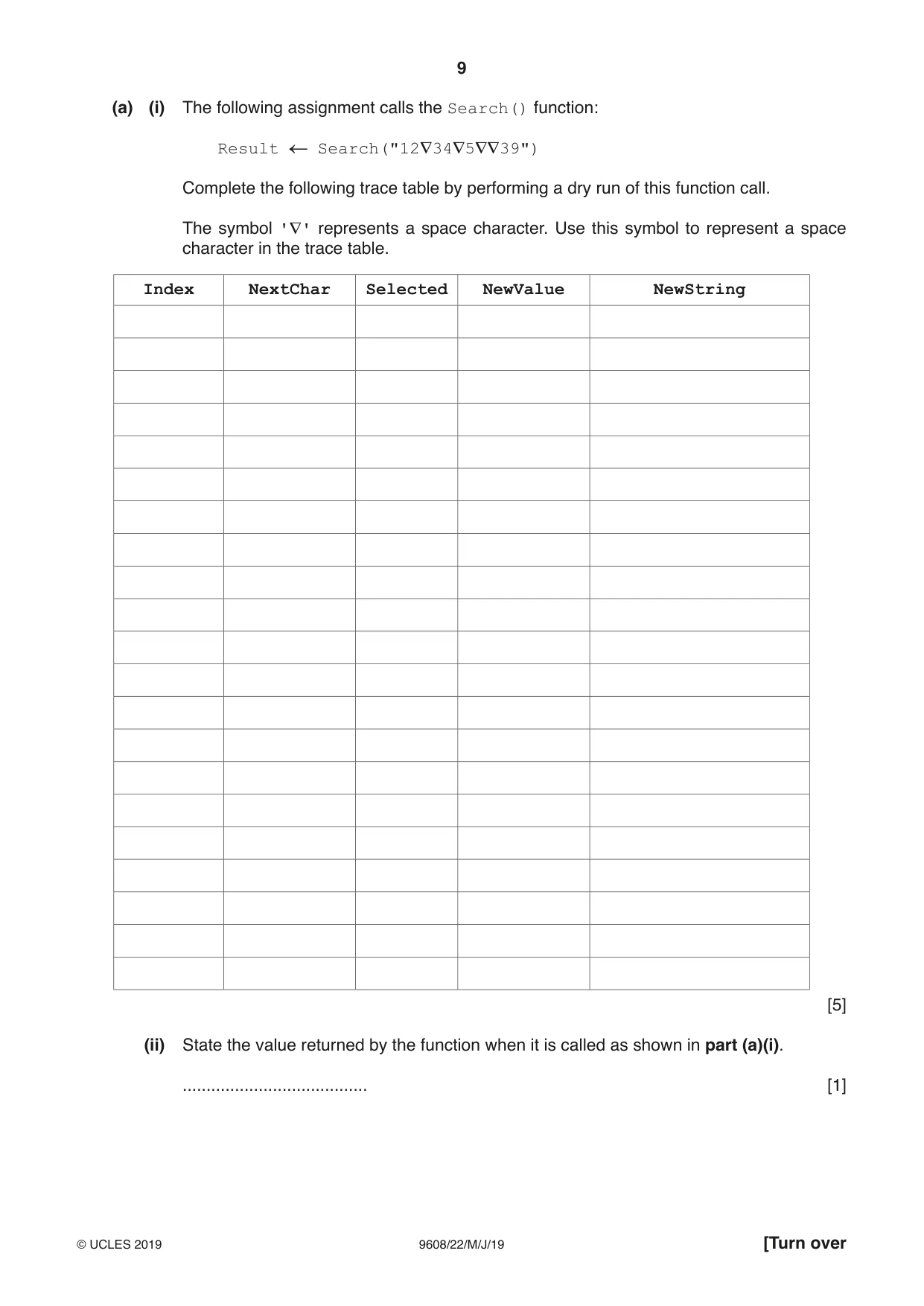 Cambridge A Level Computer Science 9608 2019 May/June Paper 2 · Variant 2 question paper, page 9 of 16