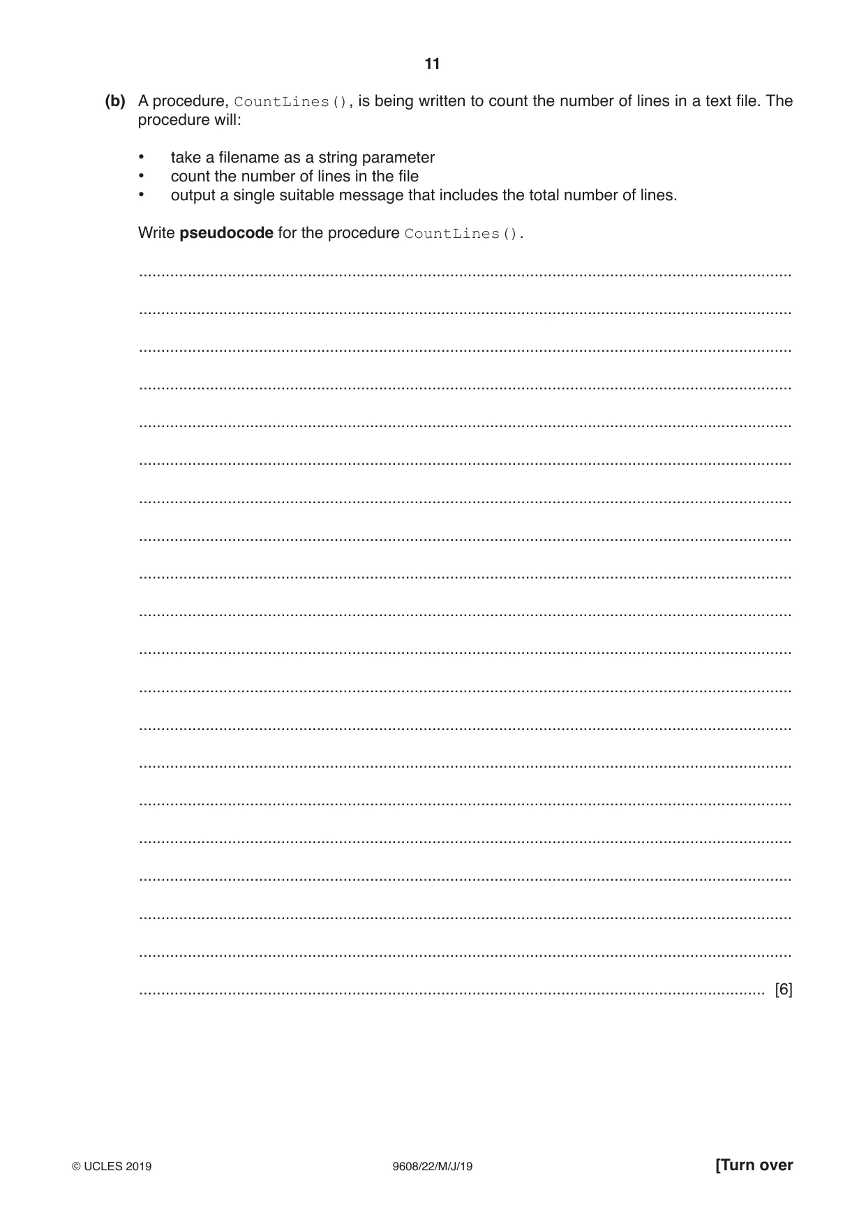 Cambridge A Level Computer Science 9608 2019 May/June Paper 2 · Variant 2 question paper, page 11 of 16