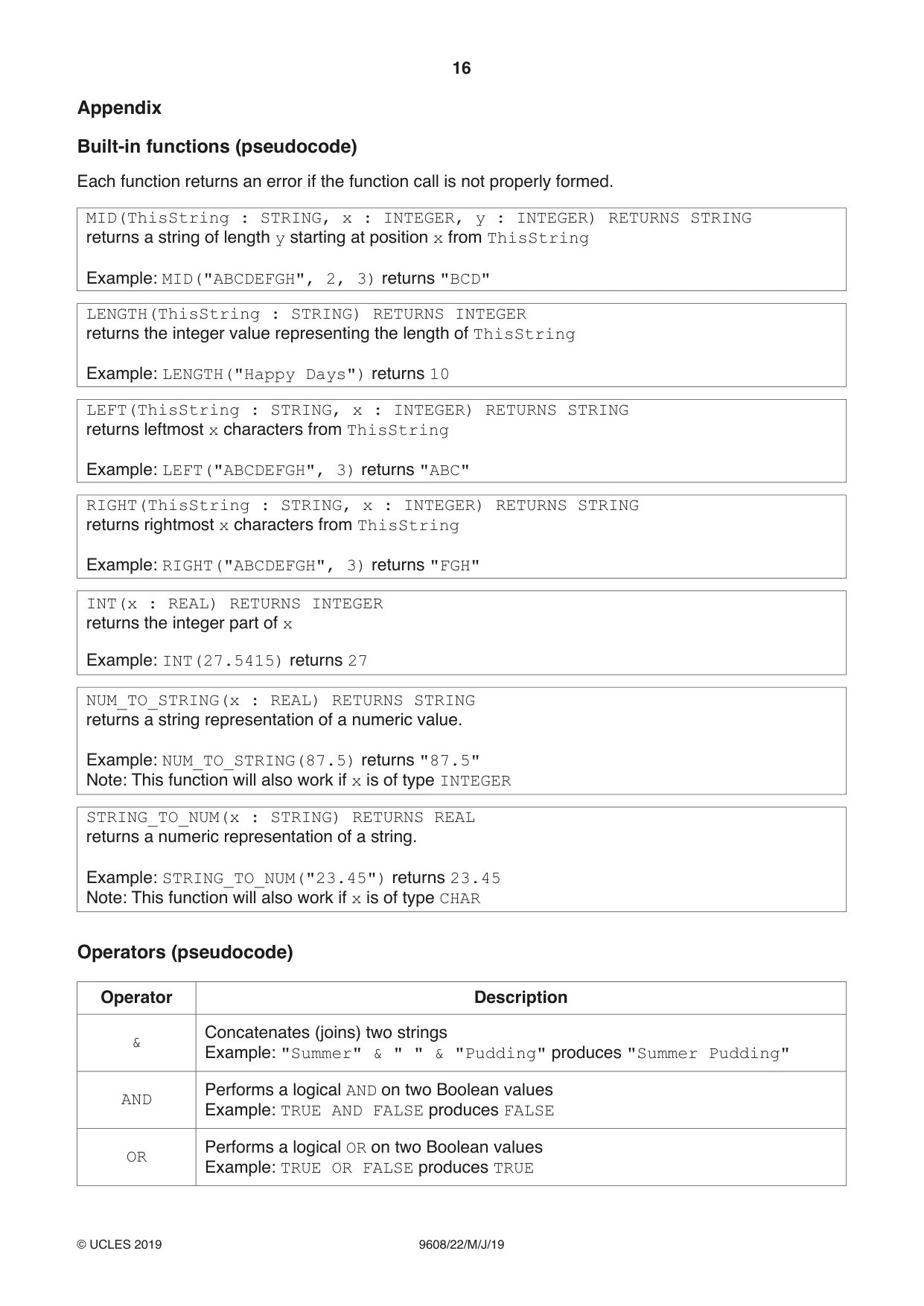 Cambridge A Level Computer Science 9608 2019 May/June Paper 2 · Variant 2 question paper, page 16 of 16