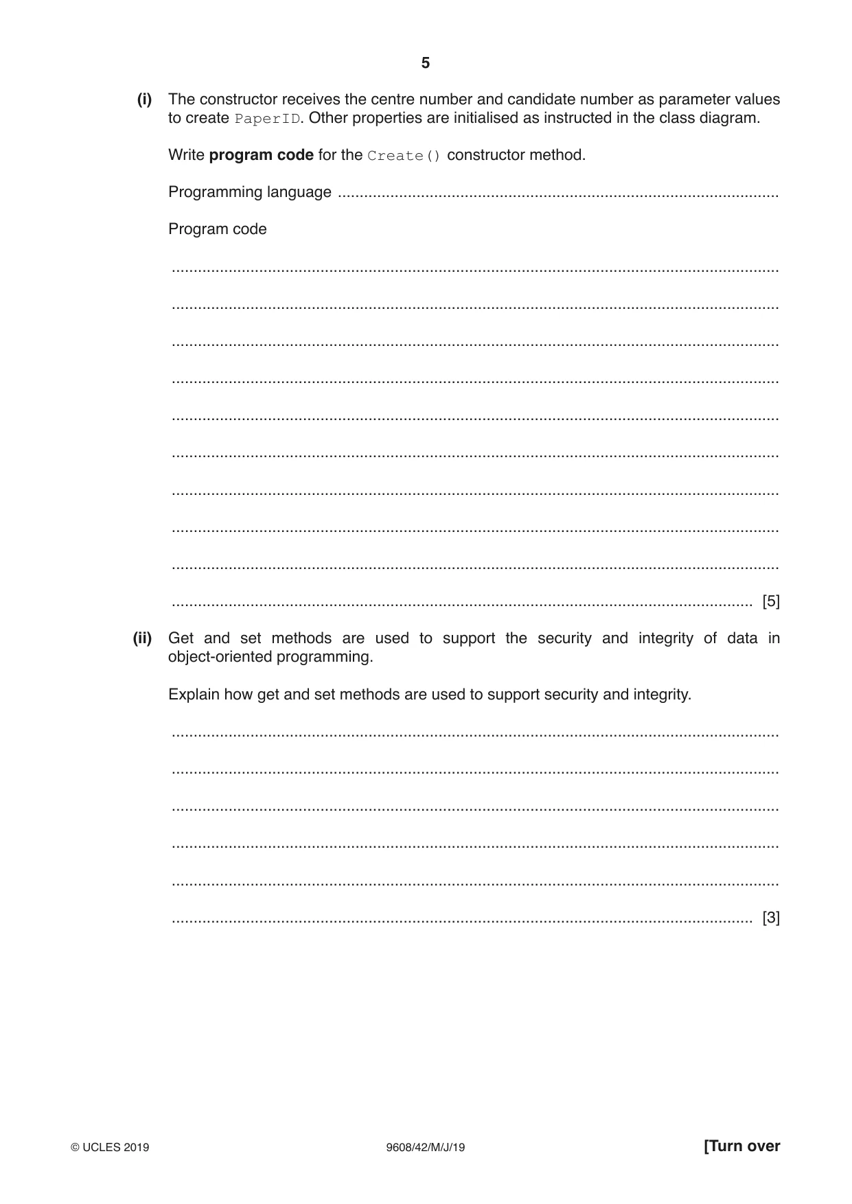 Cambridge A Level Computer Science 9608 2019 May/June Paper 4 · Variant 2 question paper, page 5 of 20
