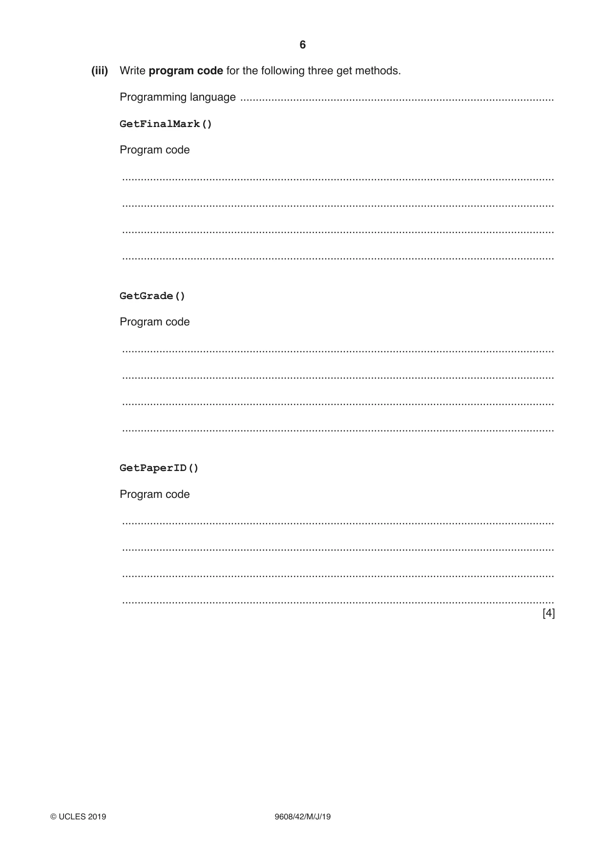 Cambridge A Level Computer Science 9608 2019 May/June Paper 4 · Variant 2 question paper, page 6 of 20