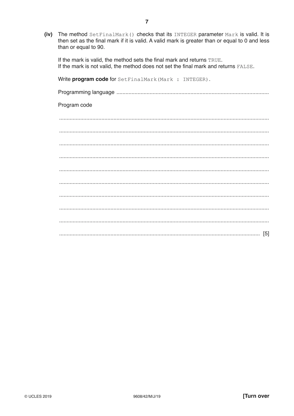 Cambridge A Level Computer Science 9608 2019 May/June Paper 4 · Variant 2 question paper, page 7 of 20