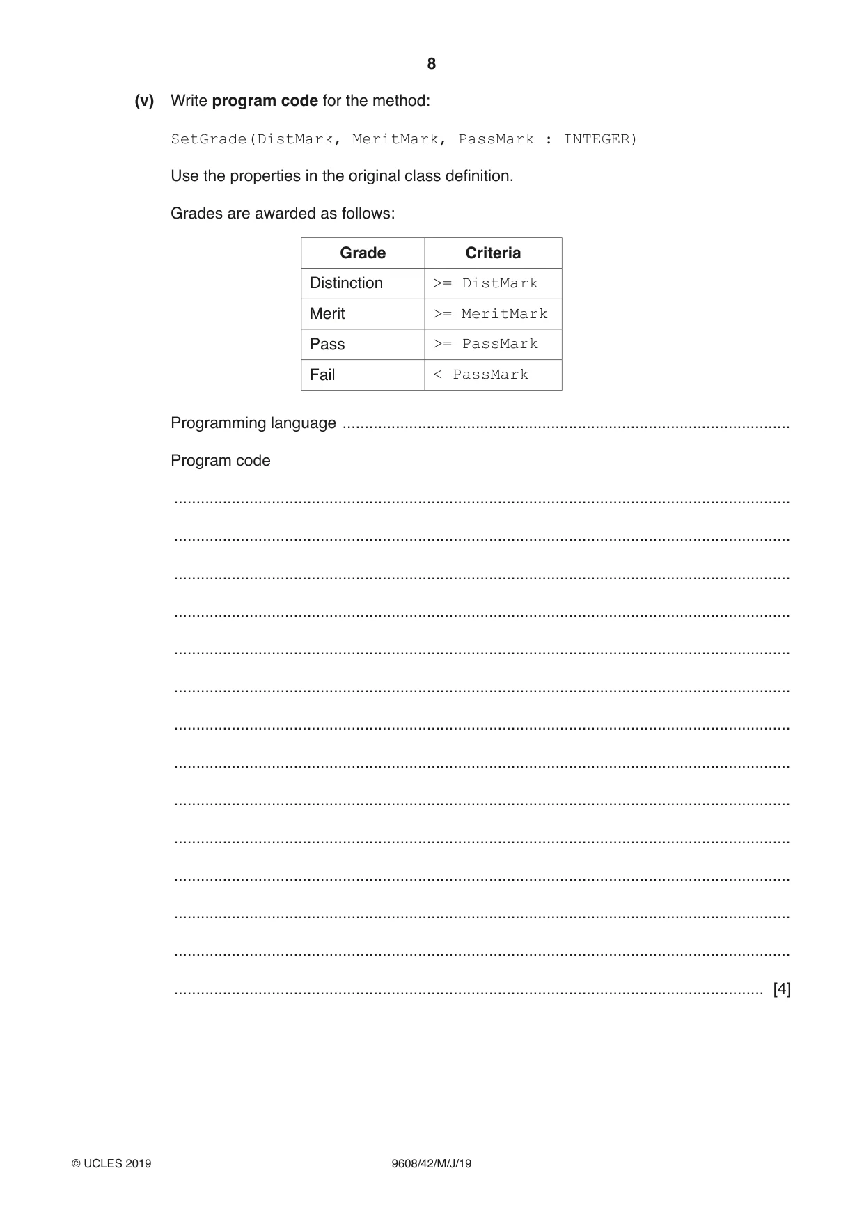 Cambridge A Level Computer Science 9608 2019 May/June Paper 4 · Variant 2 question paper, page 8 of 20