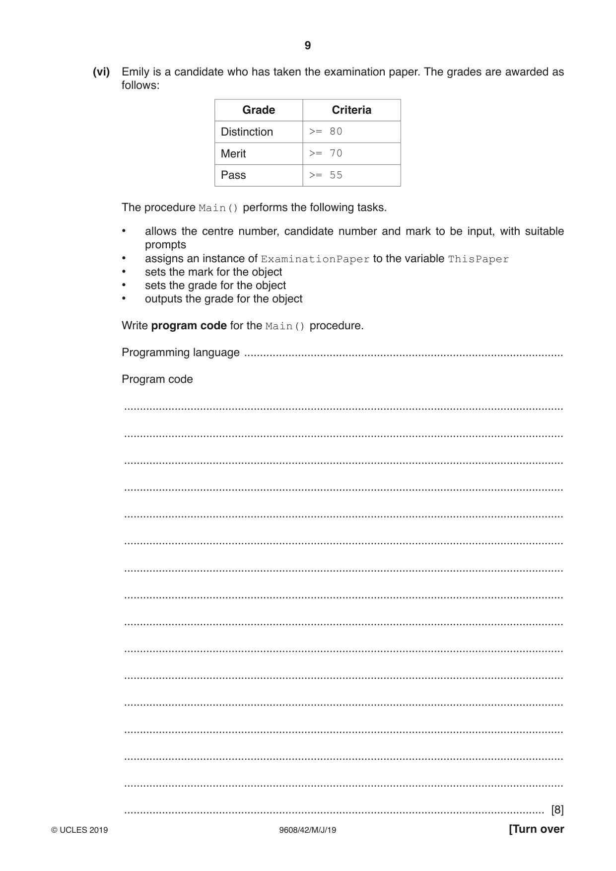 Cambridge A Level Computer Science 9608 2019 May/June Paper 4 · Variant 2 question paper, page 9 of 20