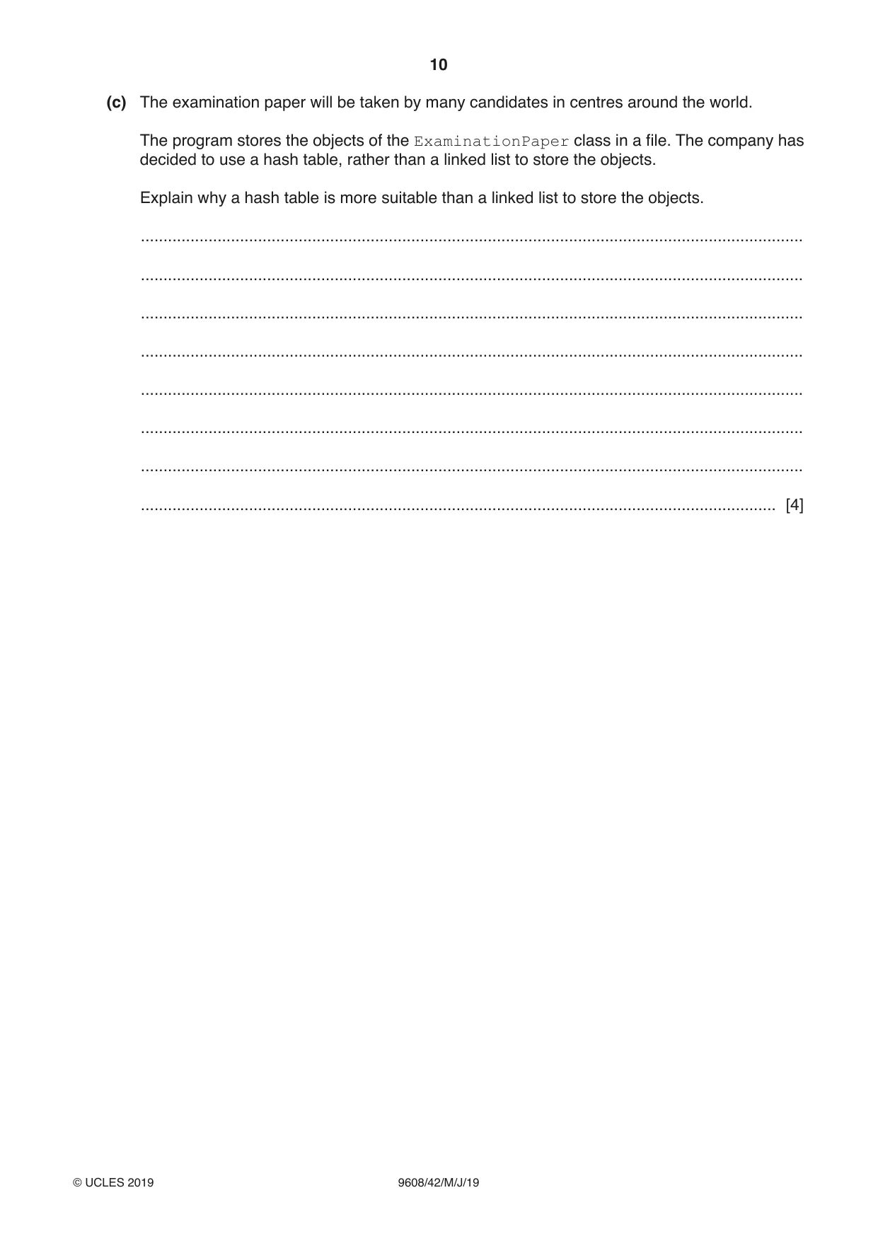 Cambridge A Level Computer Science 9608 2019 May/June Paper 4 · Variant 2 question paper, page 10 of 20