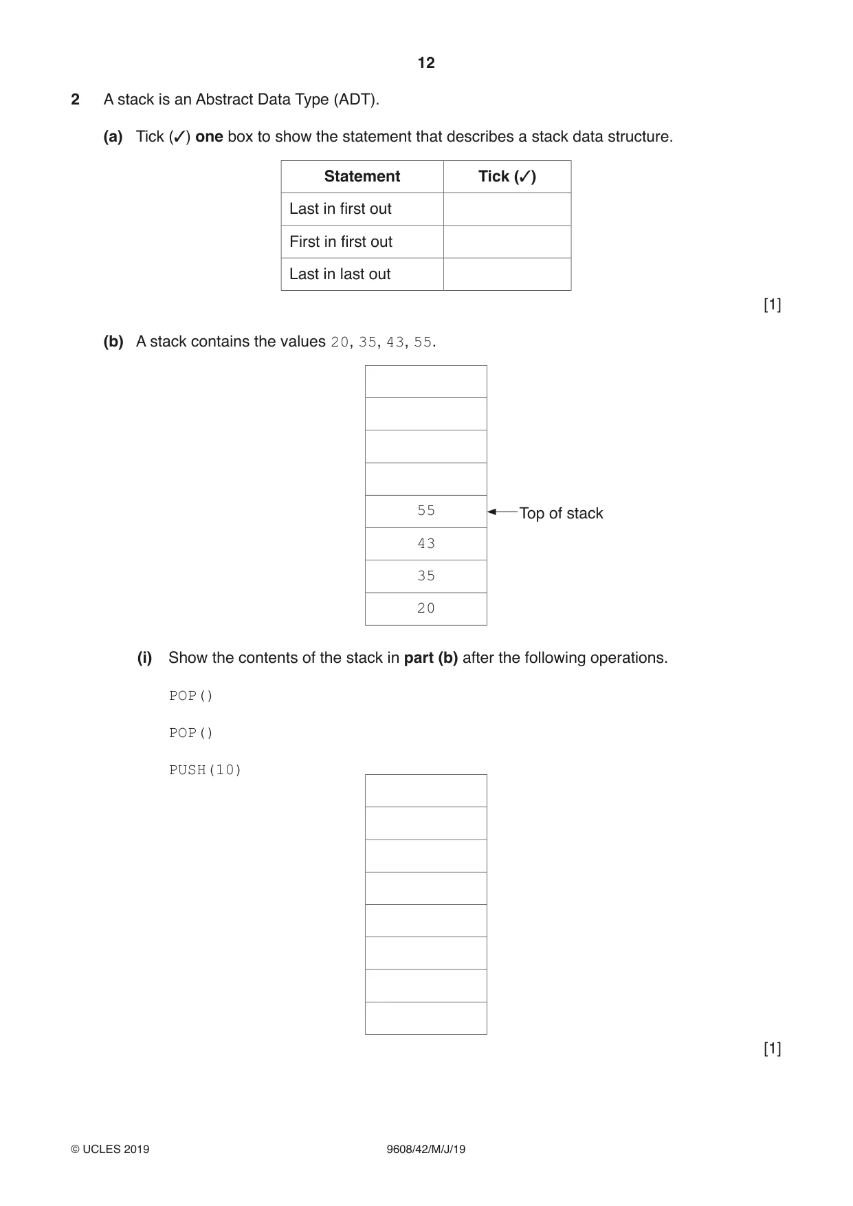 Cambridge A Level Computer Science 9608 2019 May/June Paper 4 · Variant 2 question paper, page 12 of 20