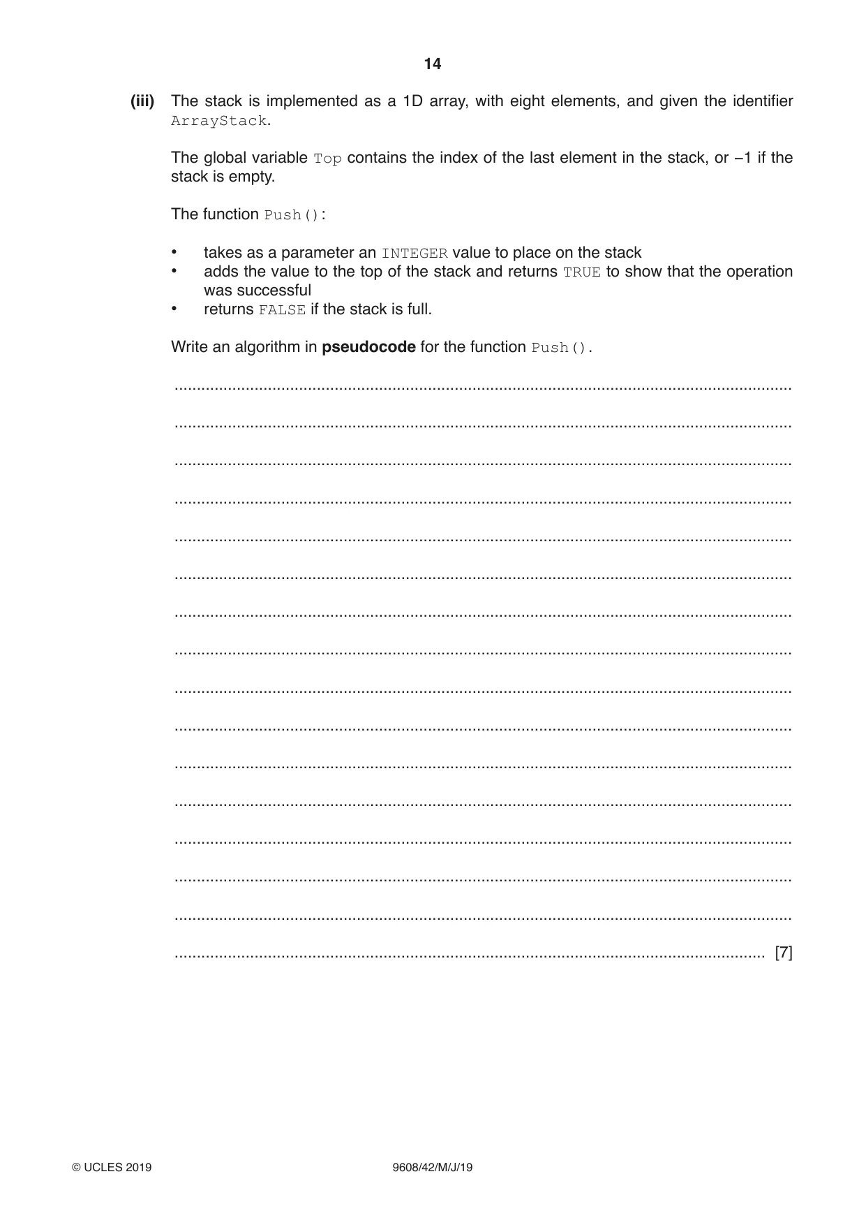 Cambridge A Level Computer Science 9608 2019 May/June Paper 4 · Variant 2 question paper, page 14 of 20