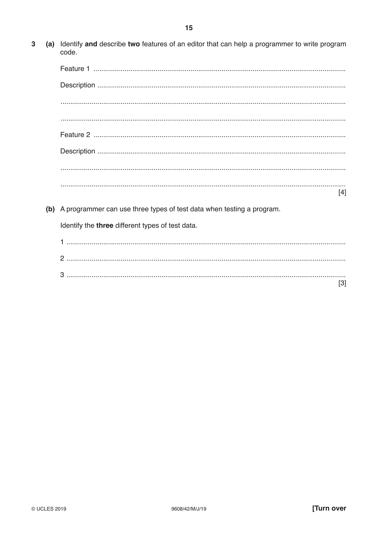 Cambridge A Level Computer Science 9608 2019 May/June Paper 4 · Variant 2 question paper, page 15 of 20