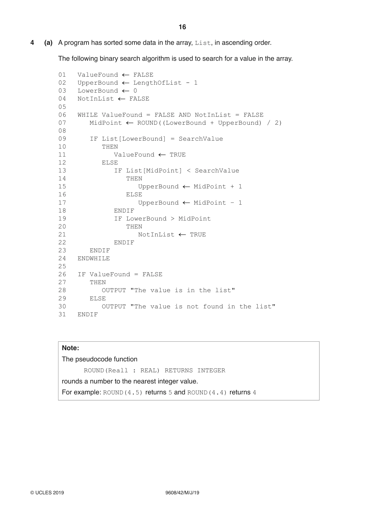 Cambridge A Level Computer Science 9608 2019 May/June Paper 4 · Variant 2 question paper, page 16 of 20