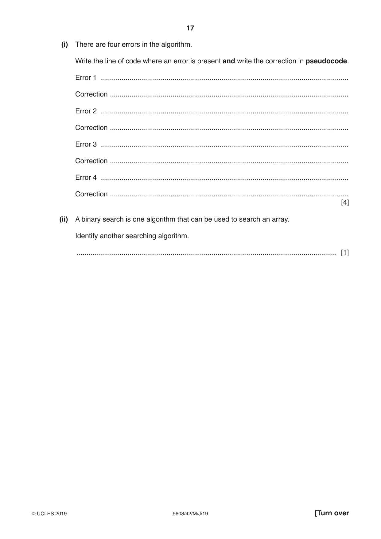 Cambridge A Level Computer Science 9608 2019 May/June Paper 4 · Variant 2 question paper, page 17 of 20