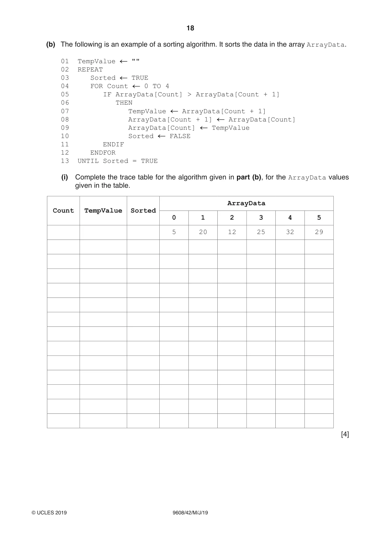 Cambridge A Level Computer Science 9608 2019 May/June Paper 4 · Variant 2 question paper, page 18 of 20