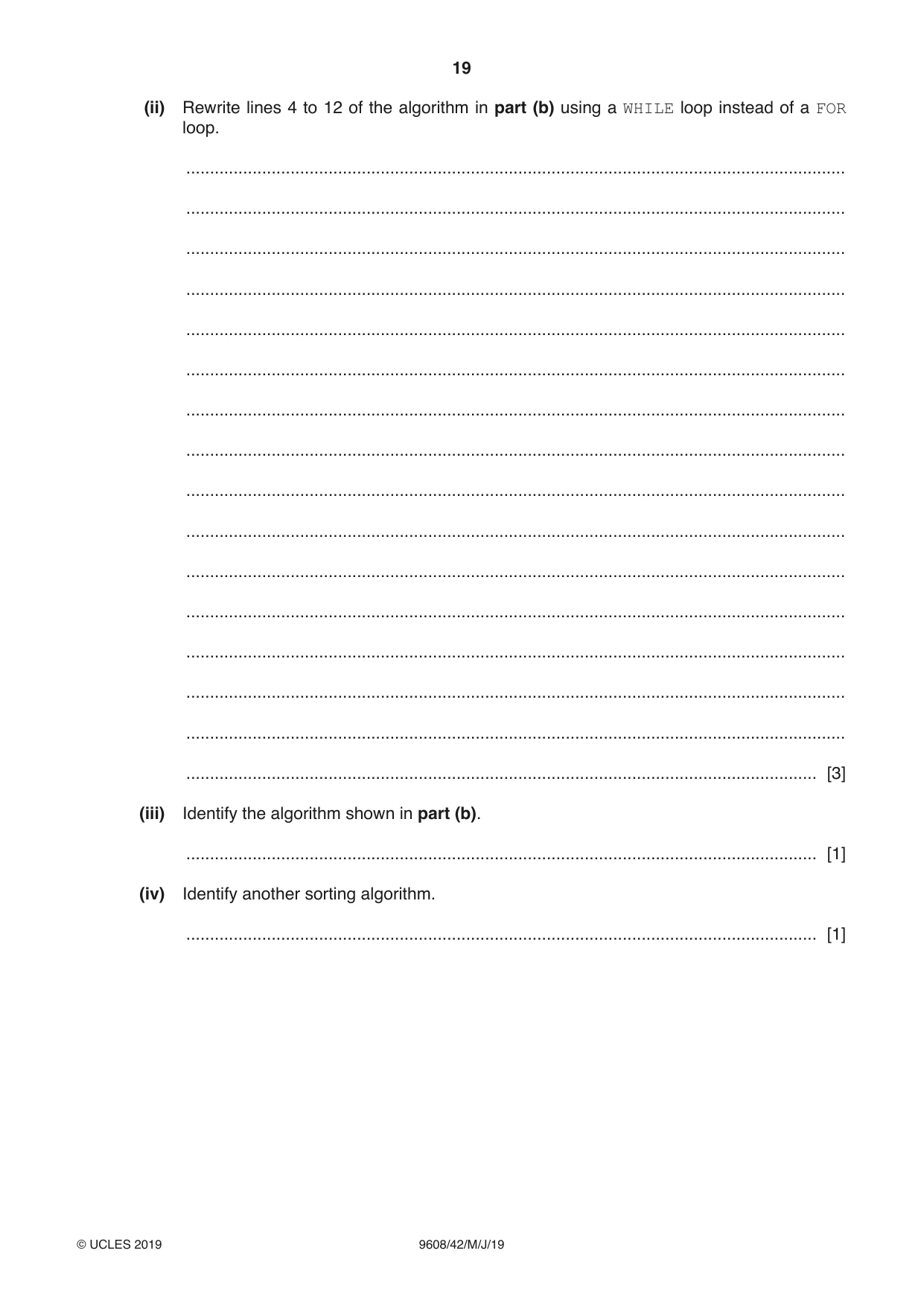 Cambridge A Level Computer Science 9608 2019 May/June Paper 4 · Variant 2 question paper, page 19 of 20