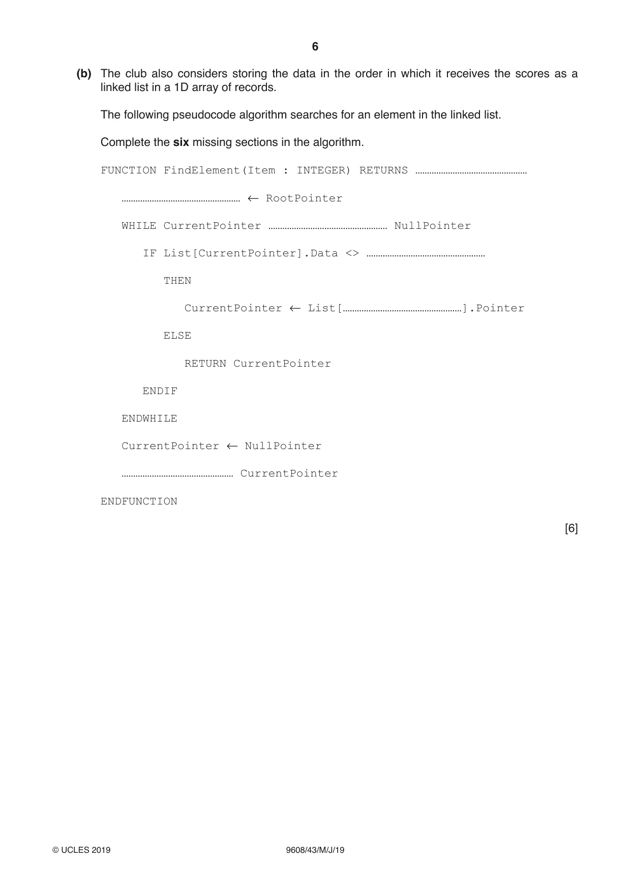 Cambridge A Level Computer Science 9608 2019 May/June Paper 4 · Variant 3 question paper, page 6 of 20