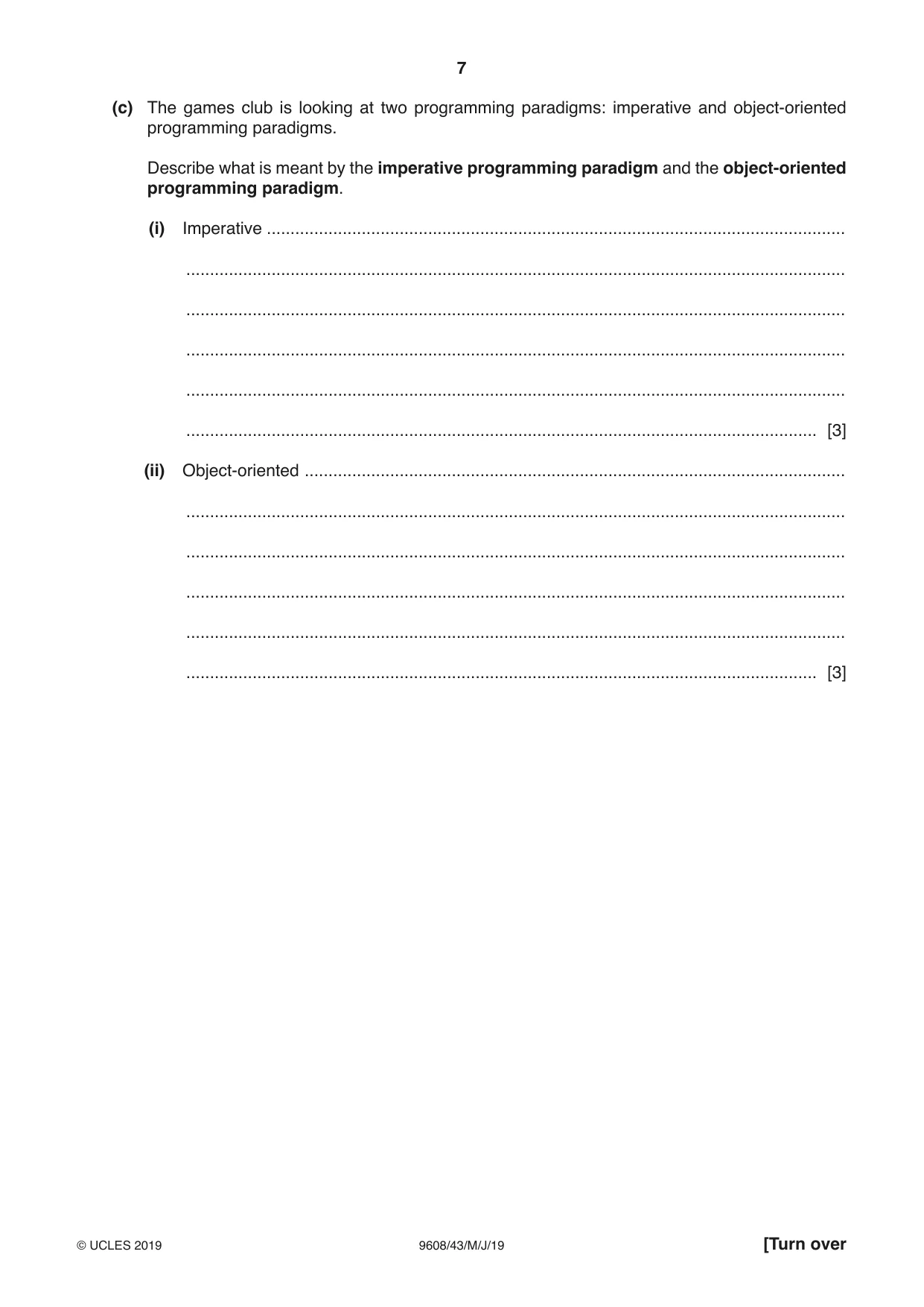 Cambridge A Level Computer Science 9608 2019 May/June Paper 4 · Variant 3 question paper, page 7 of 20
