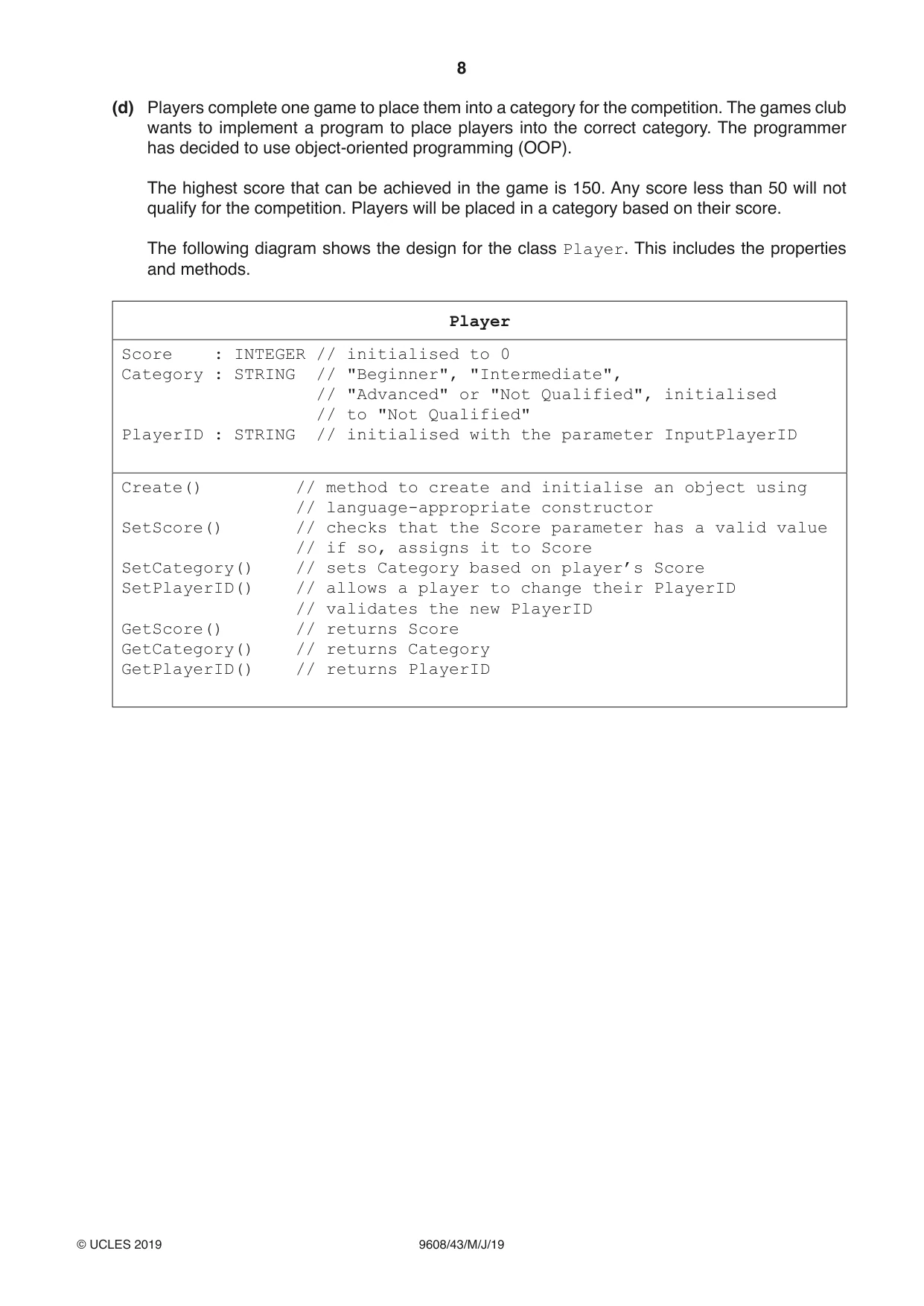 Cambridge A Level Computer Science 9608 2019 May/June Paper 4 · Variant 3 question paper, page 8 of 20